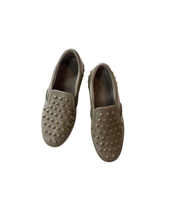 Valentino Army Grey Rockstud Round Toe Slip On (Size 38.5)