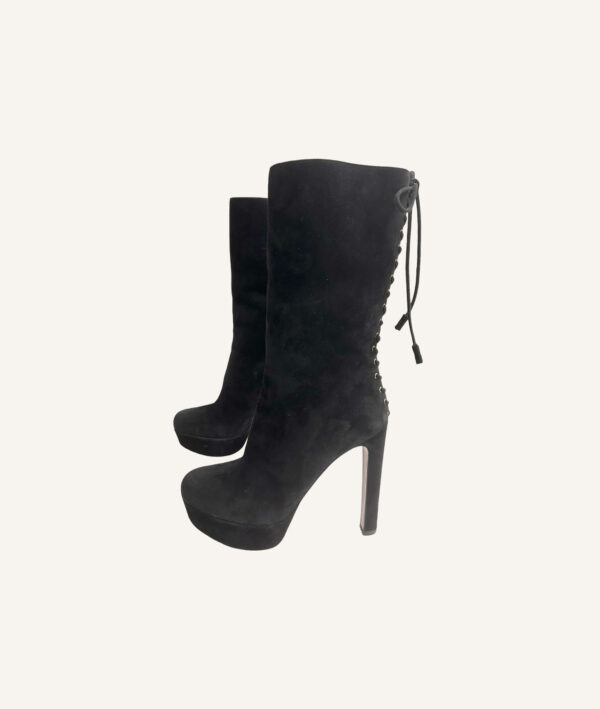 Prada Suede Tassle Accents Lace Up Boots (Size 38)