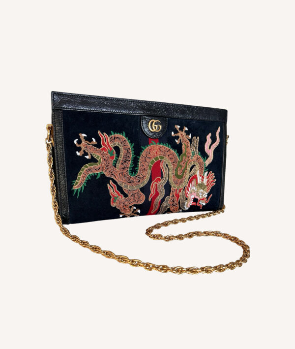 Gucci Suede Patent Web Dragon Embroidered Ophidia