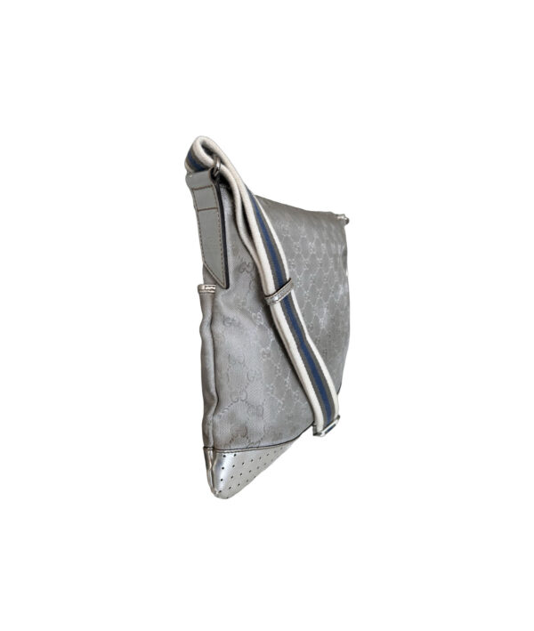 Gucci GG Silver Monogram Perforated Canvas & Leather Crossbody