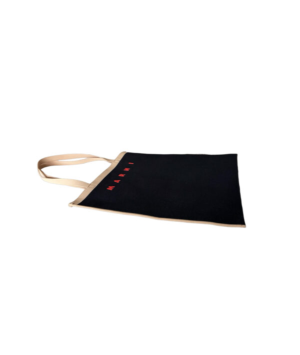 Marni Black & Beige Logo Print Jacquard Shopping Bag