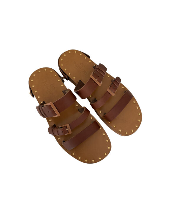 Valentino Brown Leather Flat Slides
